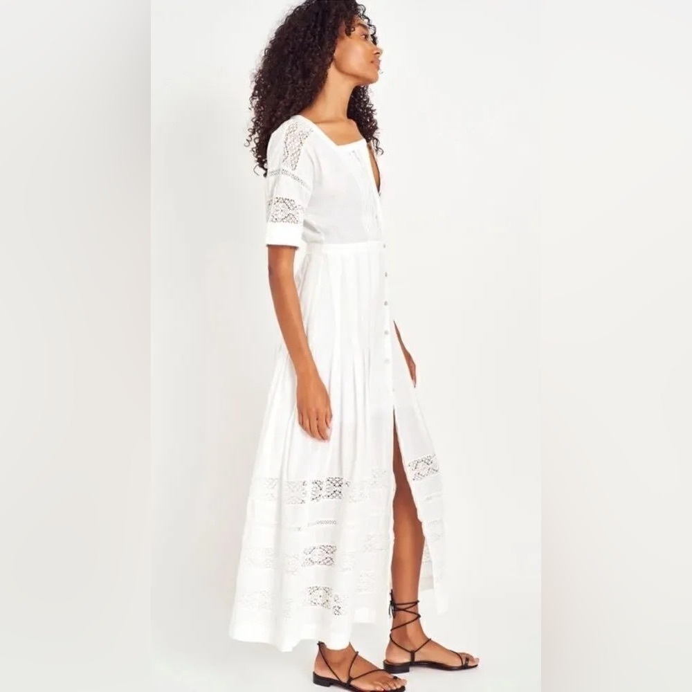 NWT LoveShackFancy Edie Voile Lace Trim Button Front Maxi Dress White Large - Picture 2 of 10